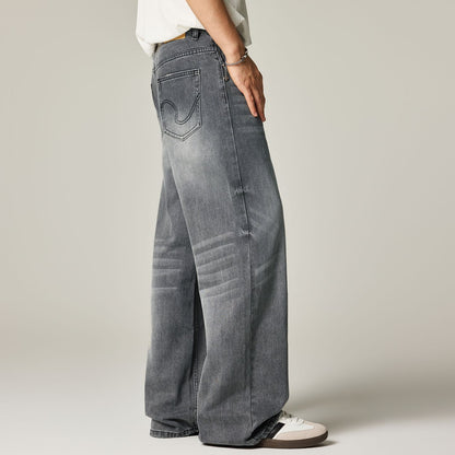 Men's Spring Gray Gradient Cat Whisker Denim Jeans