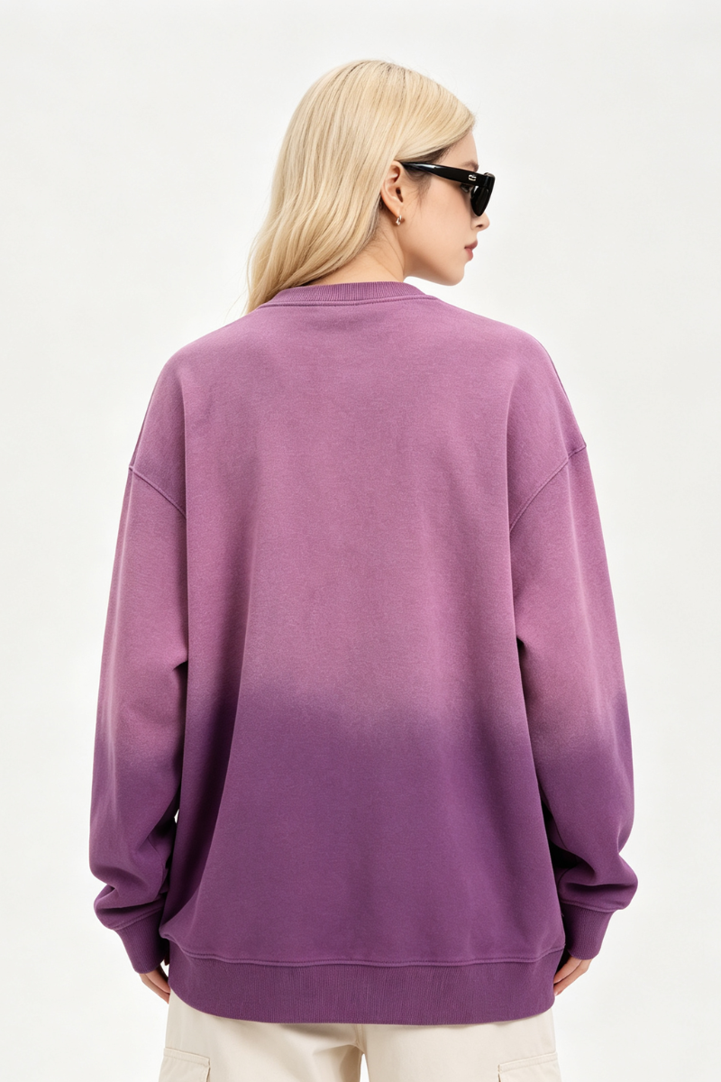 Women Fall Washed Vintage Gradient Crew Neck Sweatshirt
