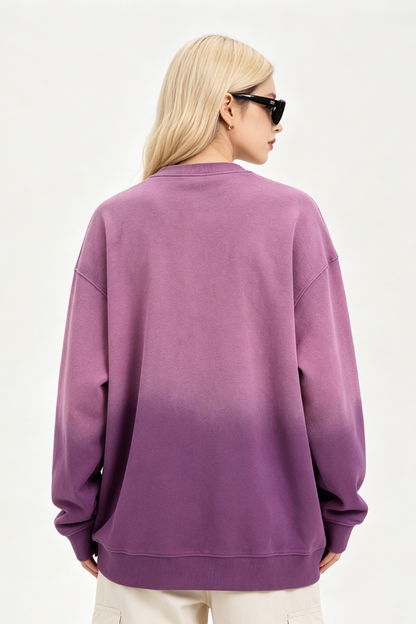 Women Fall Washed Vintage Gradient Crew Neck Sweatshirt