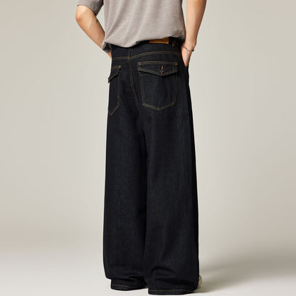 Men's Spring Contrast Stitch Wide-Leg Denim Jeans