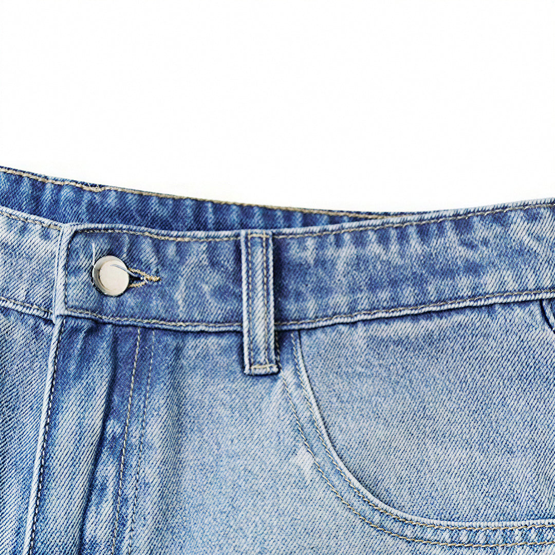 Men's Summer Light Wash Cross Print Baggy Denim Shorts