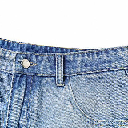 Men's Summer Light Wash Cross Print Baggy Denim Shorts