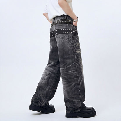 Men's Spring Gradient Butterfly Rivet Wide-Leg Denim Jeans