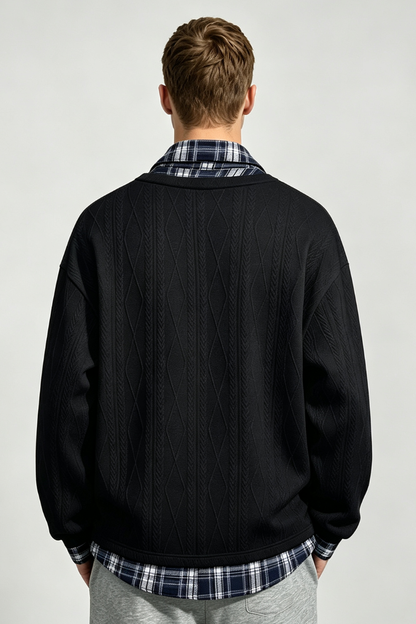 Men's Fall Winter Plaid-Collar Layered Jacquard Sweatshirt