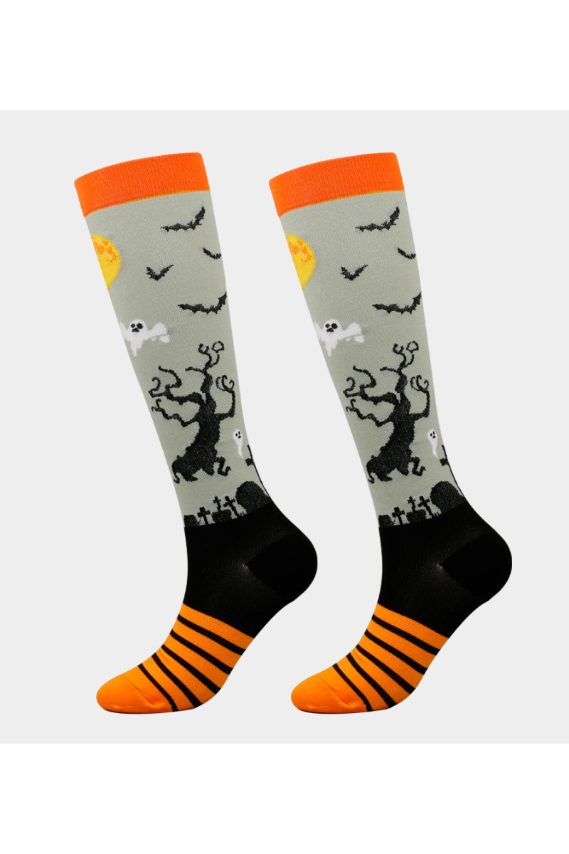 Unisex Fall Halloween Jacquard Knee High Compression Socks