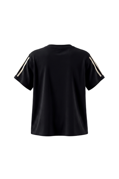 Women Summer Side Stripe Cropped Short Sleeve T Shirt
