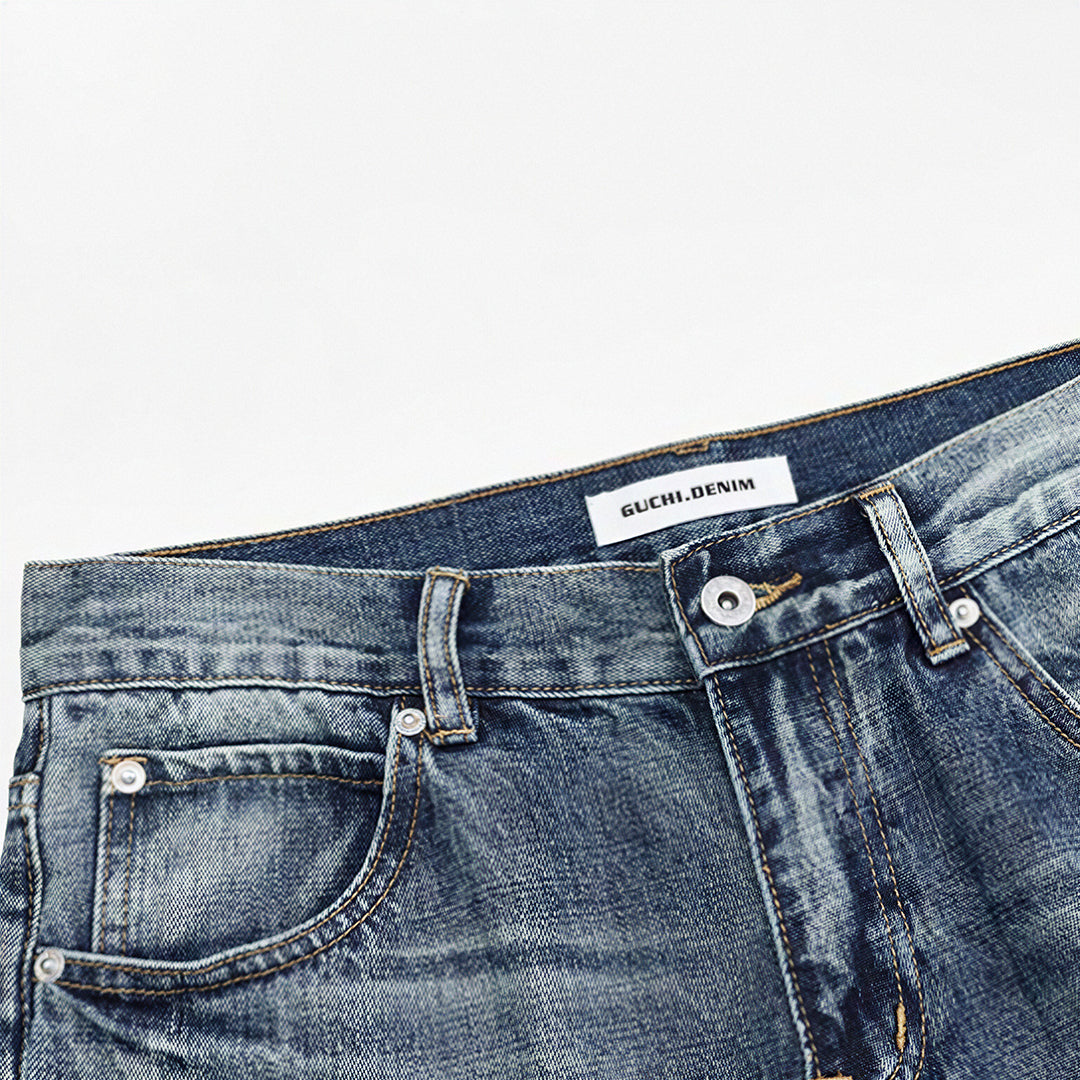 Men's Spring Gradient Blue Cat Whisker Wide-Leg Denim Jeans