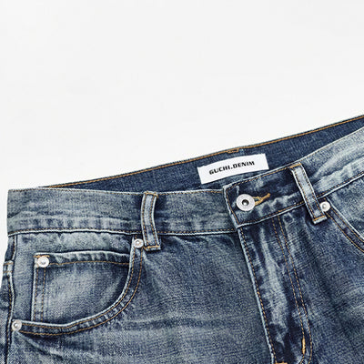 Men's Spring Gradient Blue Cat Whisker Wide-Leg Denim Jeans