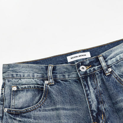 Men's Spring Gradient Blue Cat Whisker Wide-Leg Denim Jeans