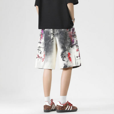 Men's Summer Abstract Splash Ink Art Print Denim Shorts