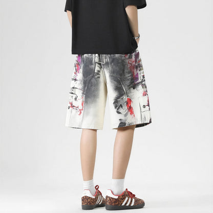 Men's Summer Abstract Splash Ink Art Print Denim Shorts