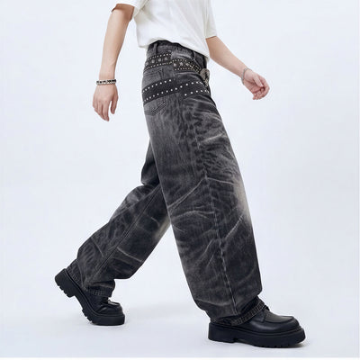 Men's Spring Gradient Butterfly Rivet Wide-Leg Denim Jeans