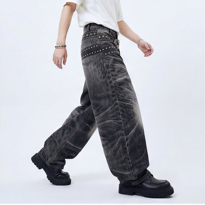Men's Spring Gradient Butterfly Rivet Wide-Leg Denim Jeans