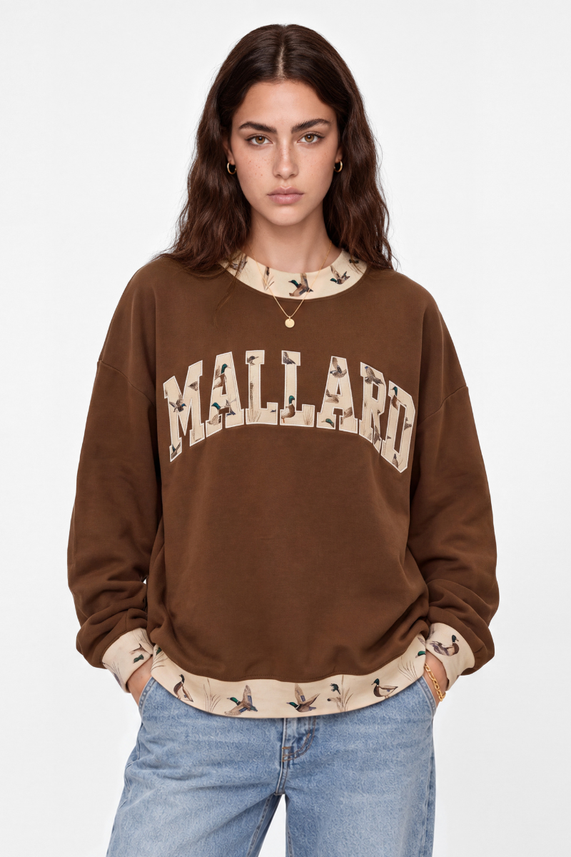 Unisex Fall Clothing Duck Print Color Block Sweatshirt