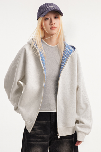 Unisex Fall Plaid Zip Hoodie American Retro Loose
