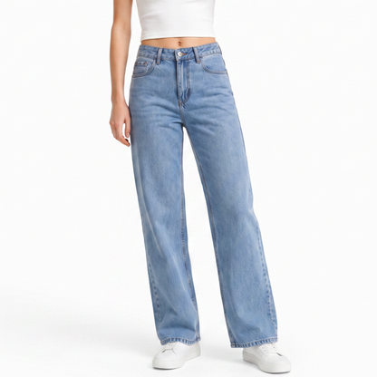 Women's High Waist Washed Straight Leg Jeans