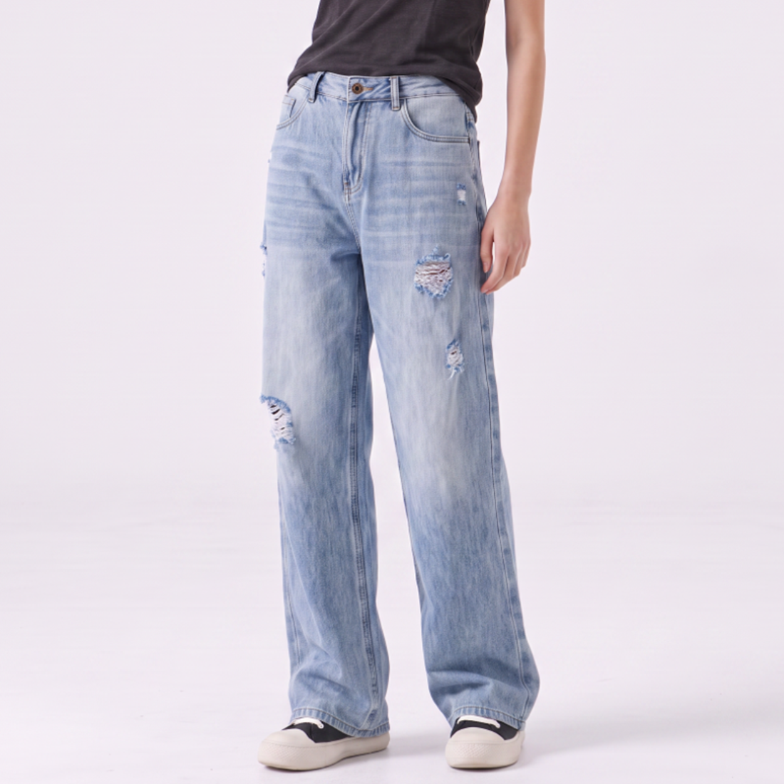 Women's High Waist Ripped Wide Leg Jeans