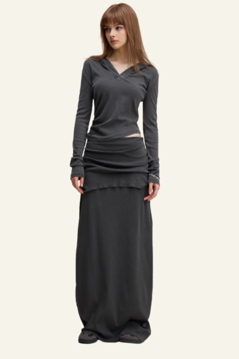 Women's Slim Fit Set:Long Seelve Top & Maxi Skirt