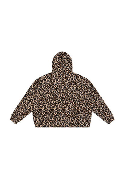 Unisex Fall Winter Vintage Leopard Zip-Up Hooded Jacket