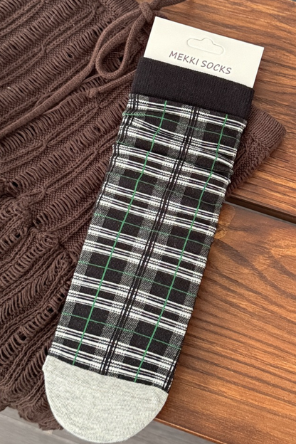 Women Fall Vintage Plaid Slouch Cozy Stretch Mid Calf Socks