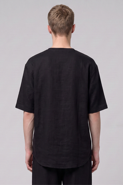 Men's Summer Linen-Blend Old-Money Drop-Shoulder T-Shirt