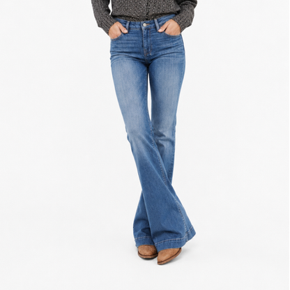Women's High Waist Flare Jeans with Western Pocket Detail