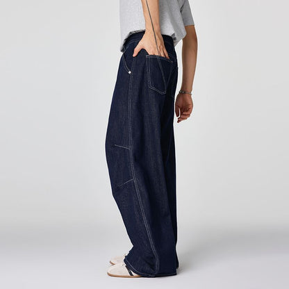 Men's Spring Indigo Raw Deconstructed Wide-Leg Denim Jeans
