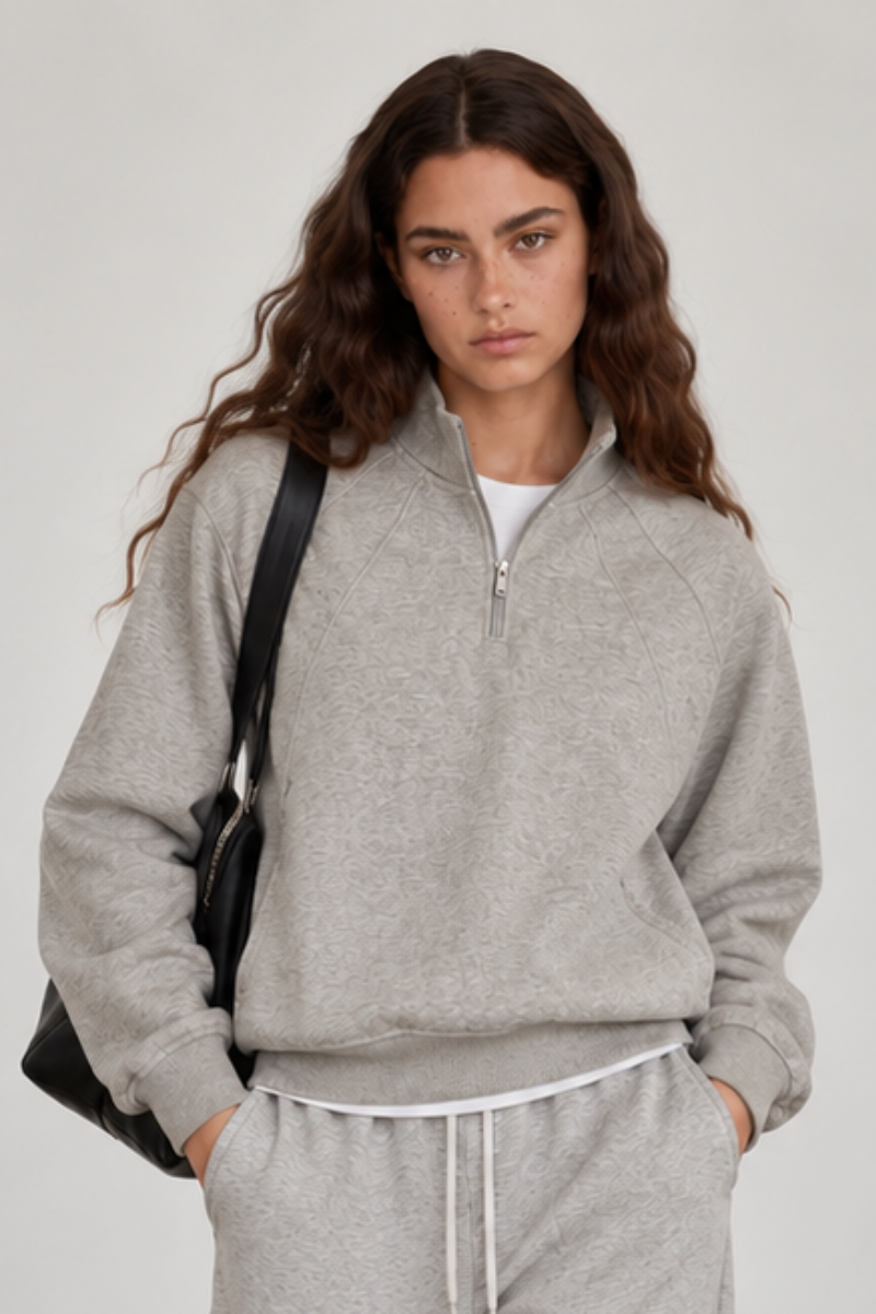 Women Fall Clothing Warm Heathered Half Zip Sweatshirt