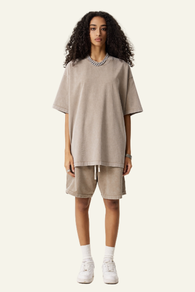 Women's Cotton Dopamine Set: T-shirt & Athletic Wear Short