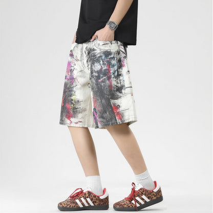 Men's Summer Abstract Splash Ink Art Print Denim Shorts