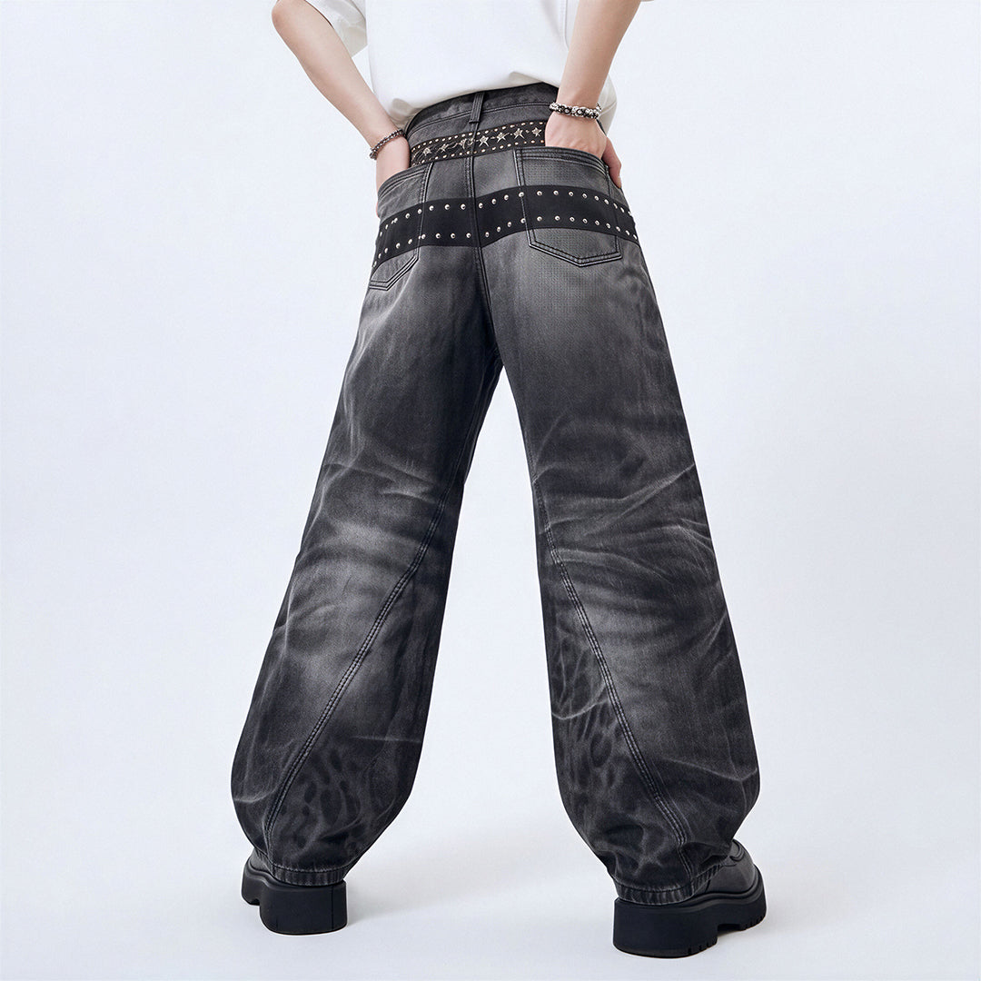 Men's Spring Gradient Butterfly Rivet Wide-Leg Denim Jeans
