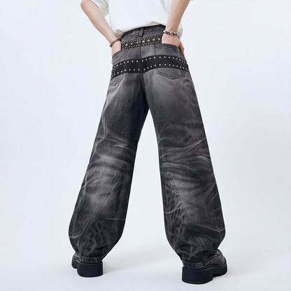 Men's Spring Gradient Butterfly Rivet Wide-Leg Denim Jeans