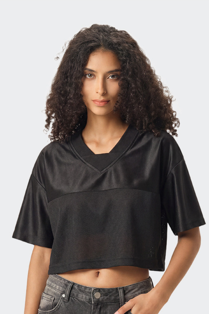 Women's Summer Y2K V-Neck Cutout Crop Patchwork Tee