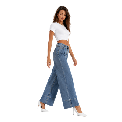 Women's High Waist Wide Leg Straight Stretch Jeans
