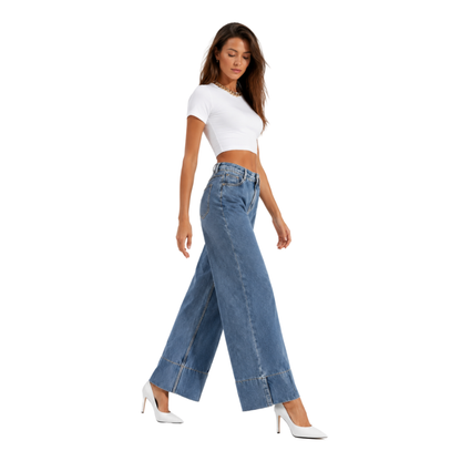 Women's High Waist Wide Leg Straight Stretch Jeans