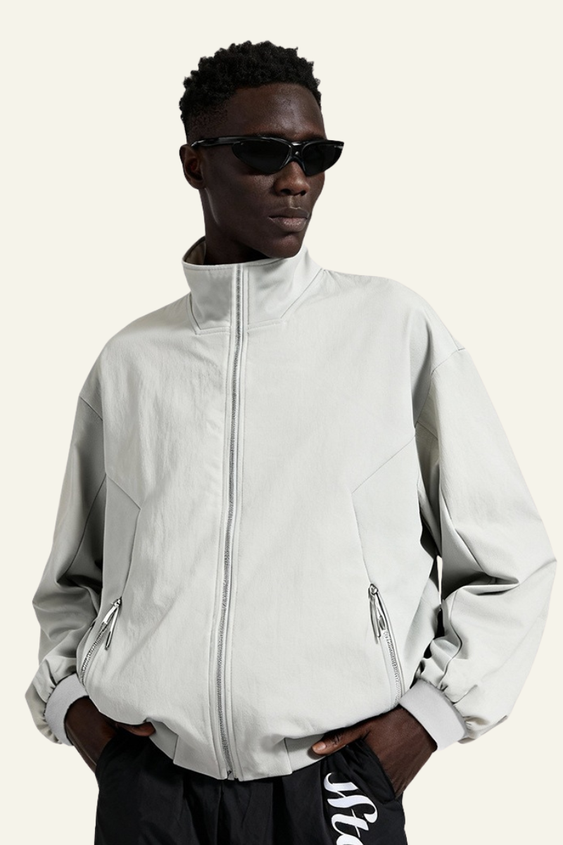 Men's Streetwear Stand Collar Full-Zipper Jacket