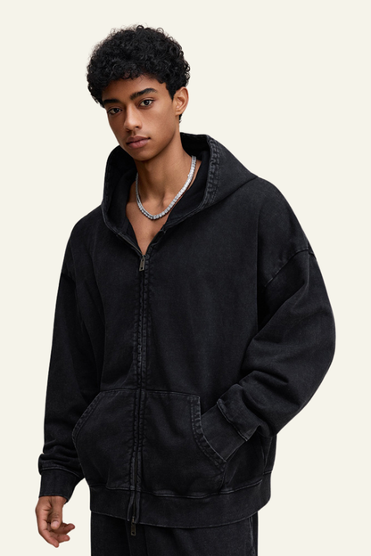 Men's Heavyweight Vintage Washed Cotton Hooded Jacket