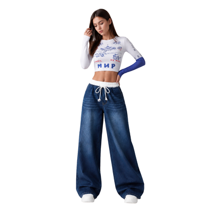 Women's Drawstring Waist Wide Leg Jeans