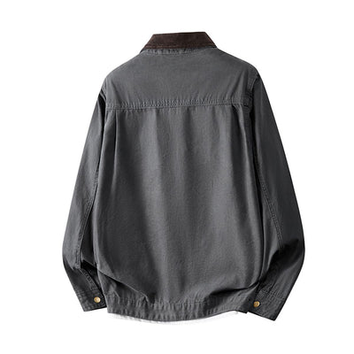 Men's Spring Contrast Collar Washed Denim Work Jacket