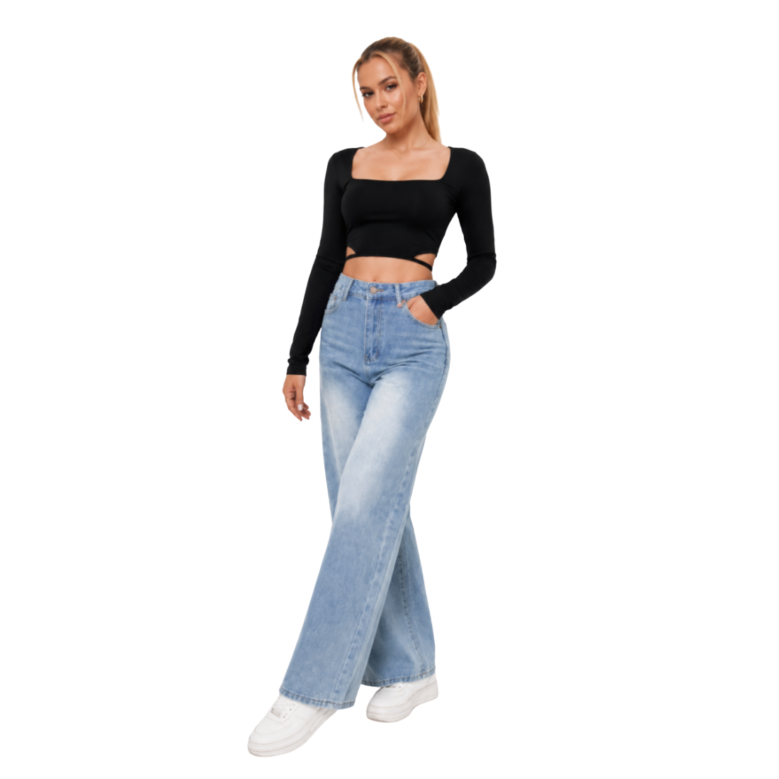 Women's Light Wash Baggy High Waist Wide Leg Jeans