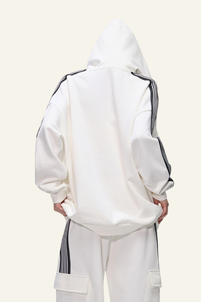 Women's Streetwear Side-Striped Solid Hoodie