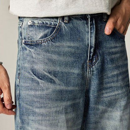 Men's Spring Gradient Blue Cat Whisker Wide-Leg Denim Jeans