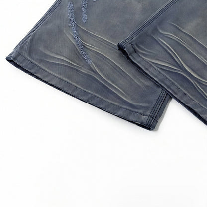 Men's Spring Blue Gray Gradient Cat Whisker Denim Jeans
