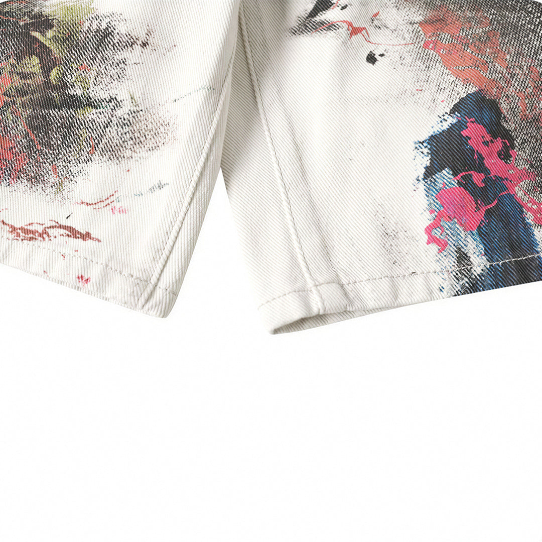 Men's Summer Abstract Splash Ink Art Print Denim Shorts