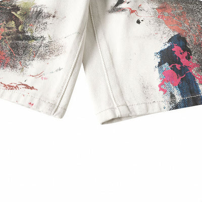 Men's Summer Abstract Splash Ink Art Print Denim Shorts