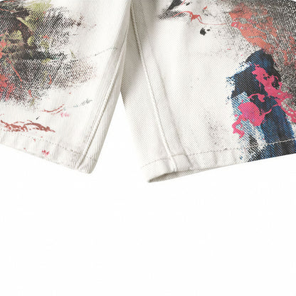 Men's Summer Abstract Splash Ink Art Print Denim Shorts