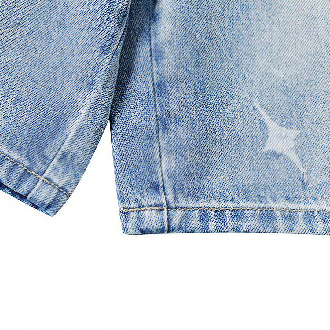 Men's Summer Light Wash Cross Print Baggy Denim Shorts
