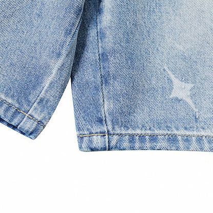 Men's Summer Light Wash Cross Print Baggy Denim Shorts