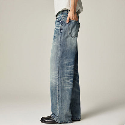 Men's Spring Gradient Blue Cat Whisker Wide-Leg Denim Jeans