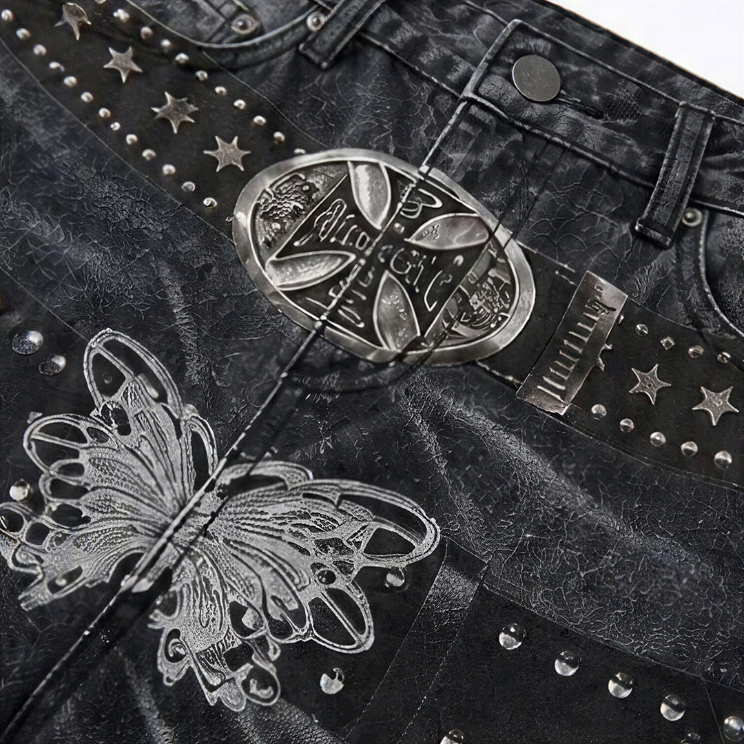 Men's Spring Gradient Butterfly Rivet Wide-Leg Denim Jeans